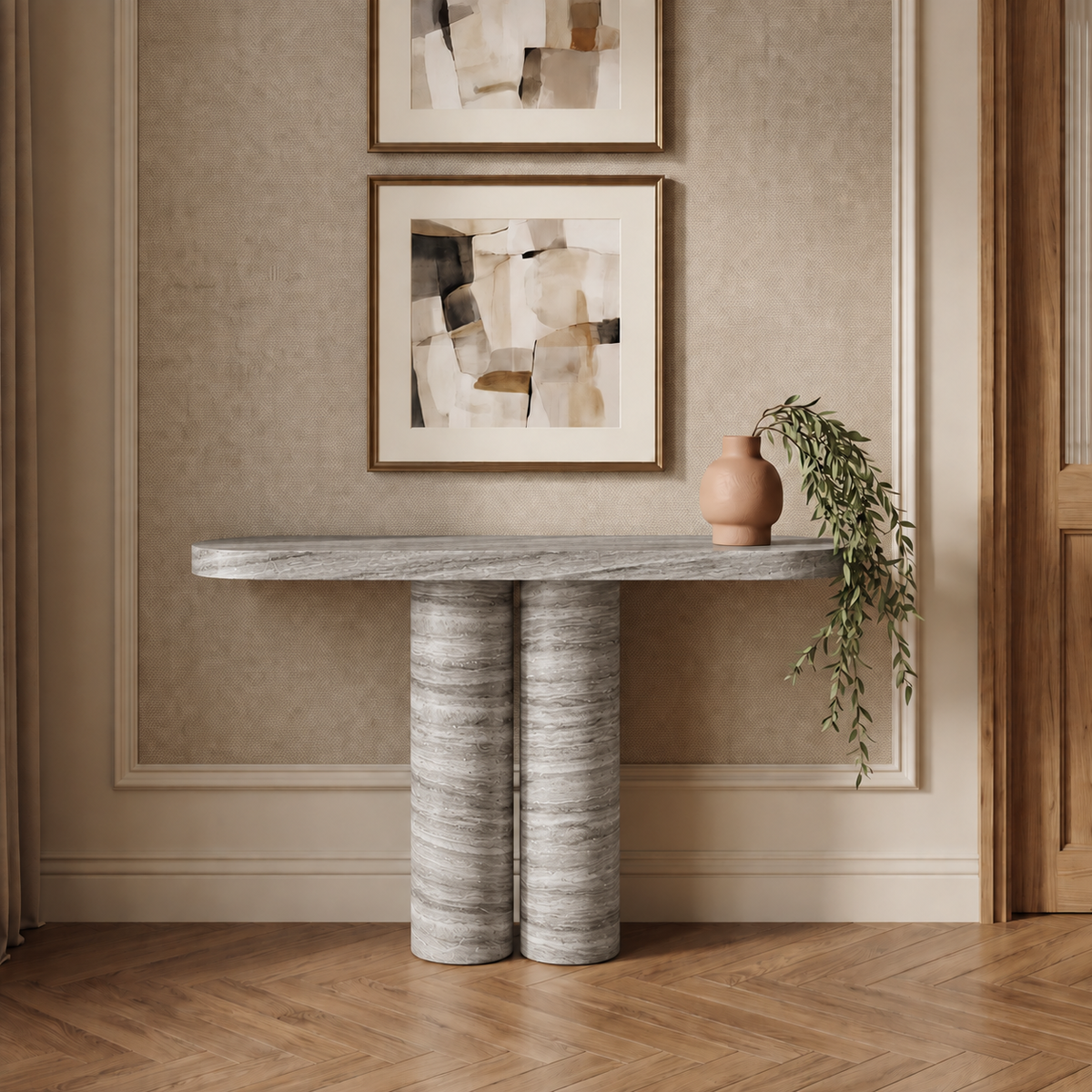 Cleo Twin Cylinder Marble Console Table