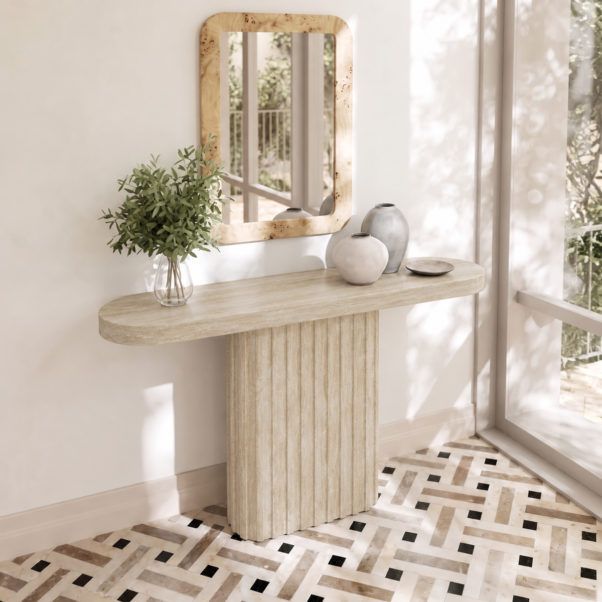 Ivy Fluted Pedestal Marble Console Table