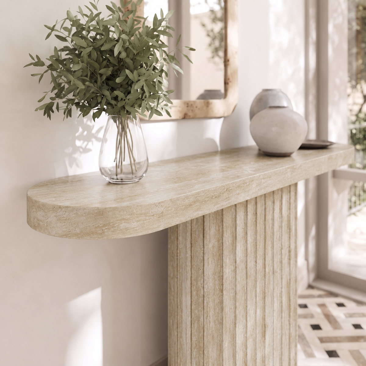 Ivy Fluted Pedestal Marble Console Table