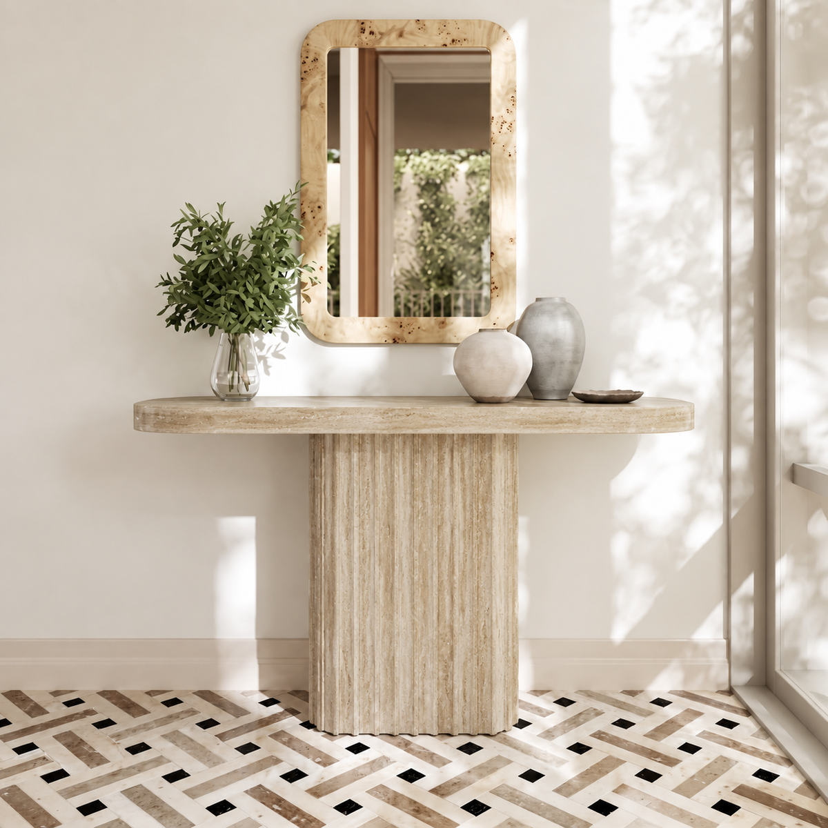 Ivy Fluted Pedestal Marble Console Table