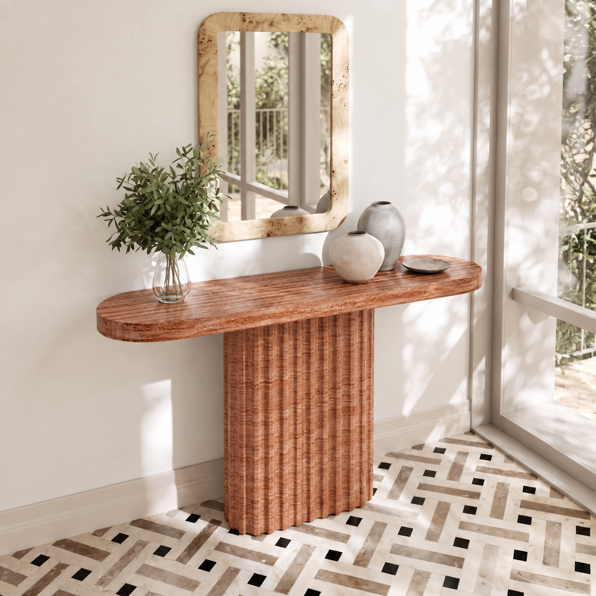 Ivy Fluted Pedestal Marble Console Table
