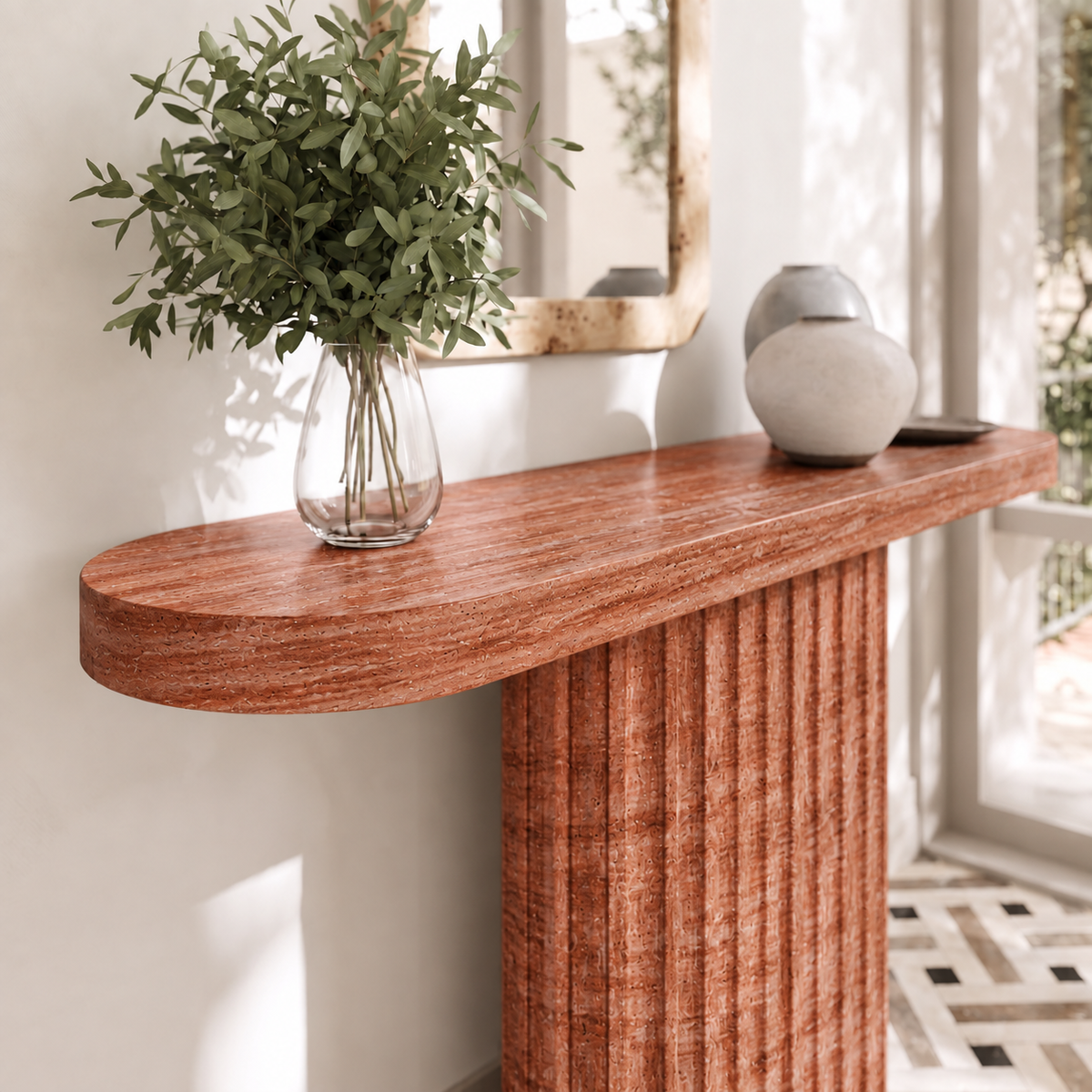 Ivy Fluted Pedestal Marble Console Table