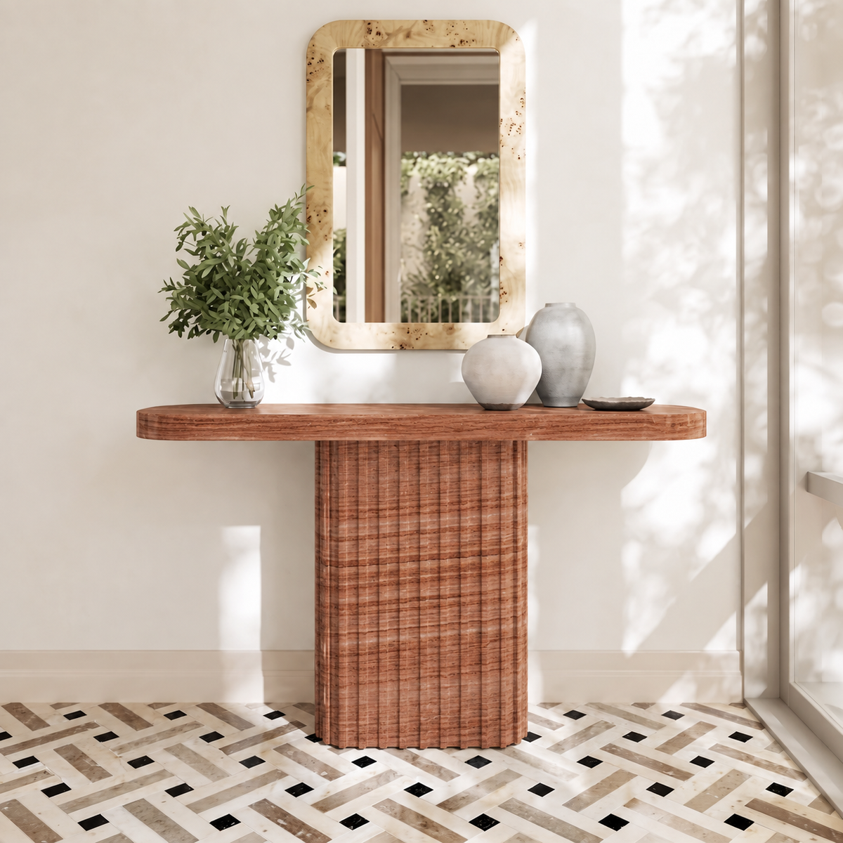 Ivy Fluted Pedestal Marble Console Table