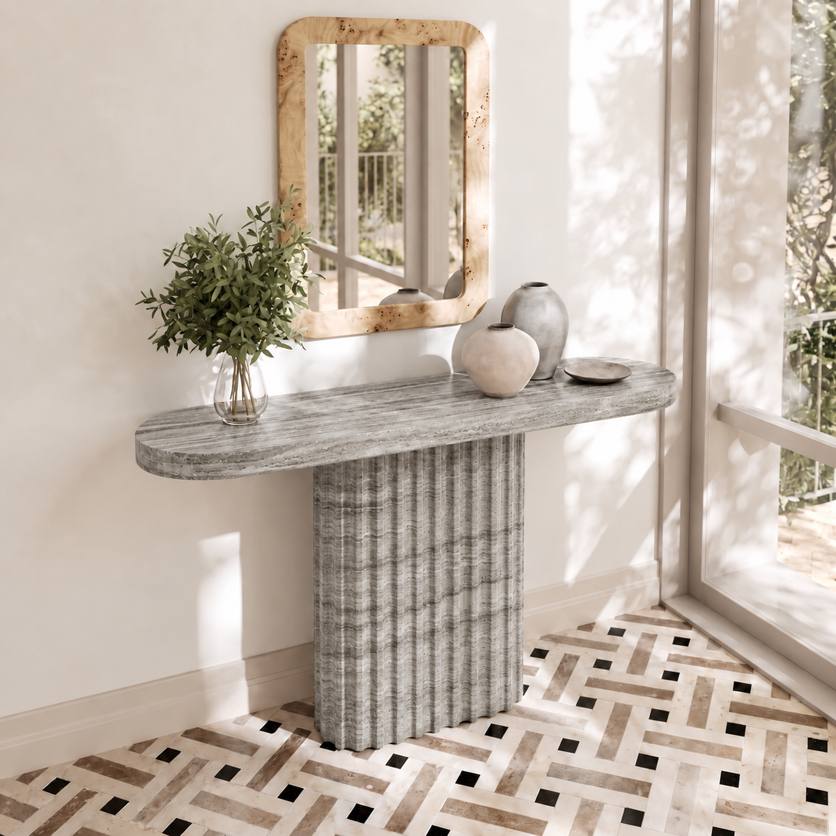 Ivy Fluted Pedestal Marble Console Table