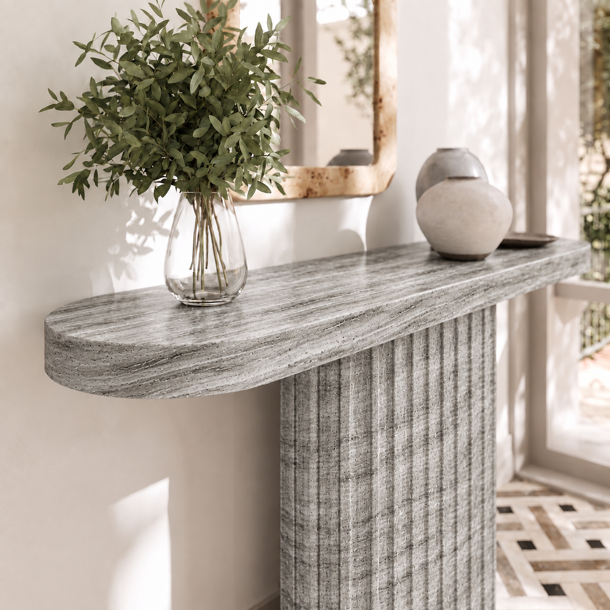 Ivy Fluted Pedestal Marble Console Table