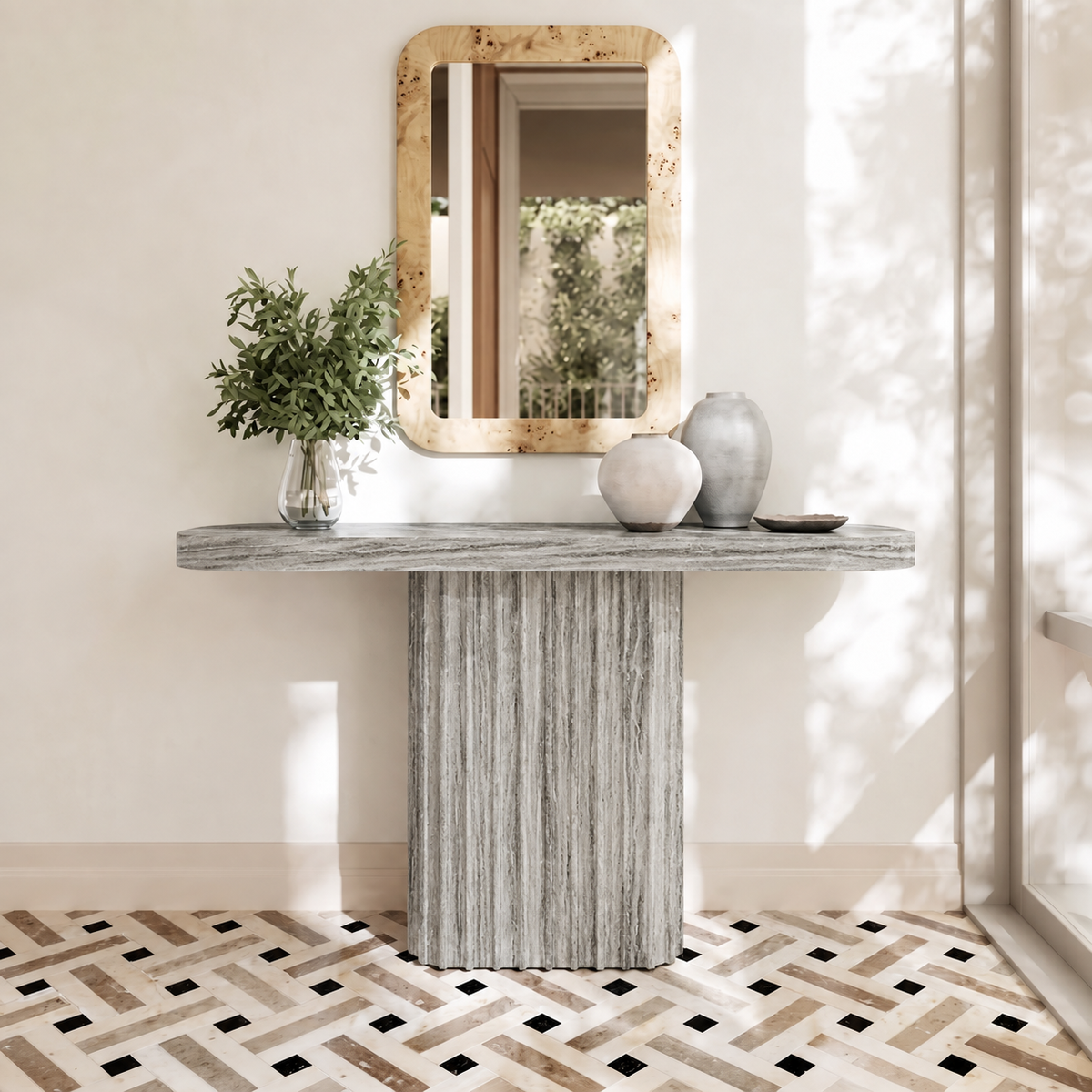 Ivy Fluted Pedestal Marble Console Table