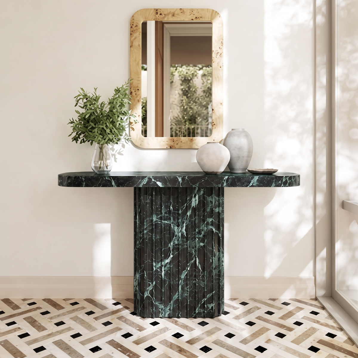 Ivy Fluted Pedestal Marble Console Table