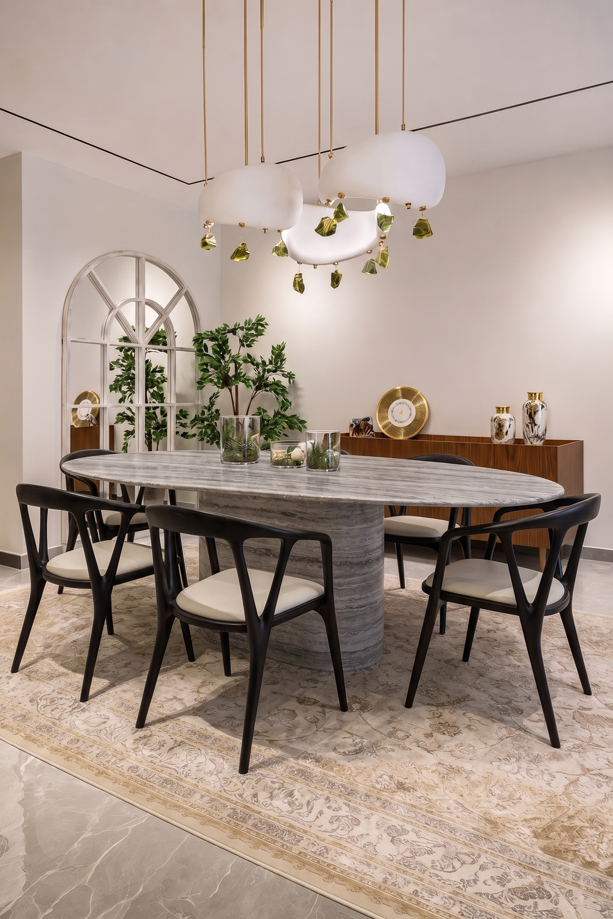 Ravello Oval Pedestal Marble Dining Table