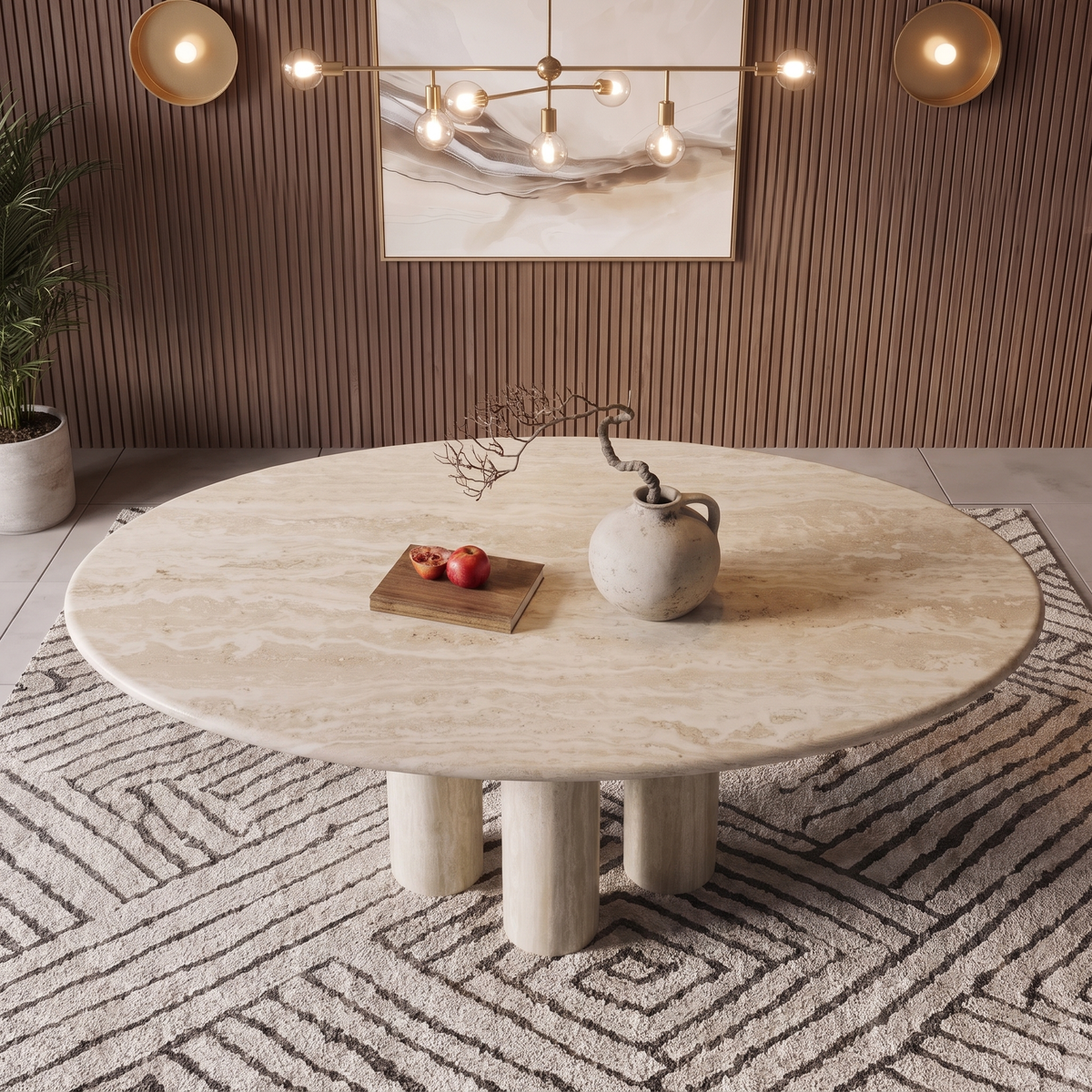 Ella Triple Pedestal Marble Dining Table