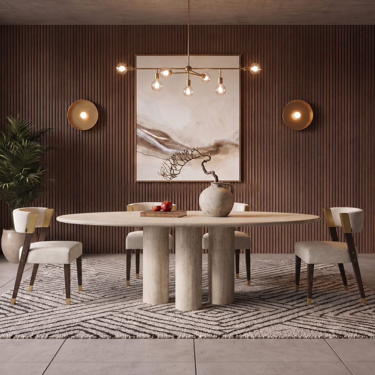 Ella Triple Pedestal Marble Dining Table