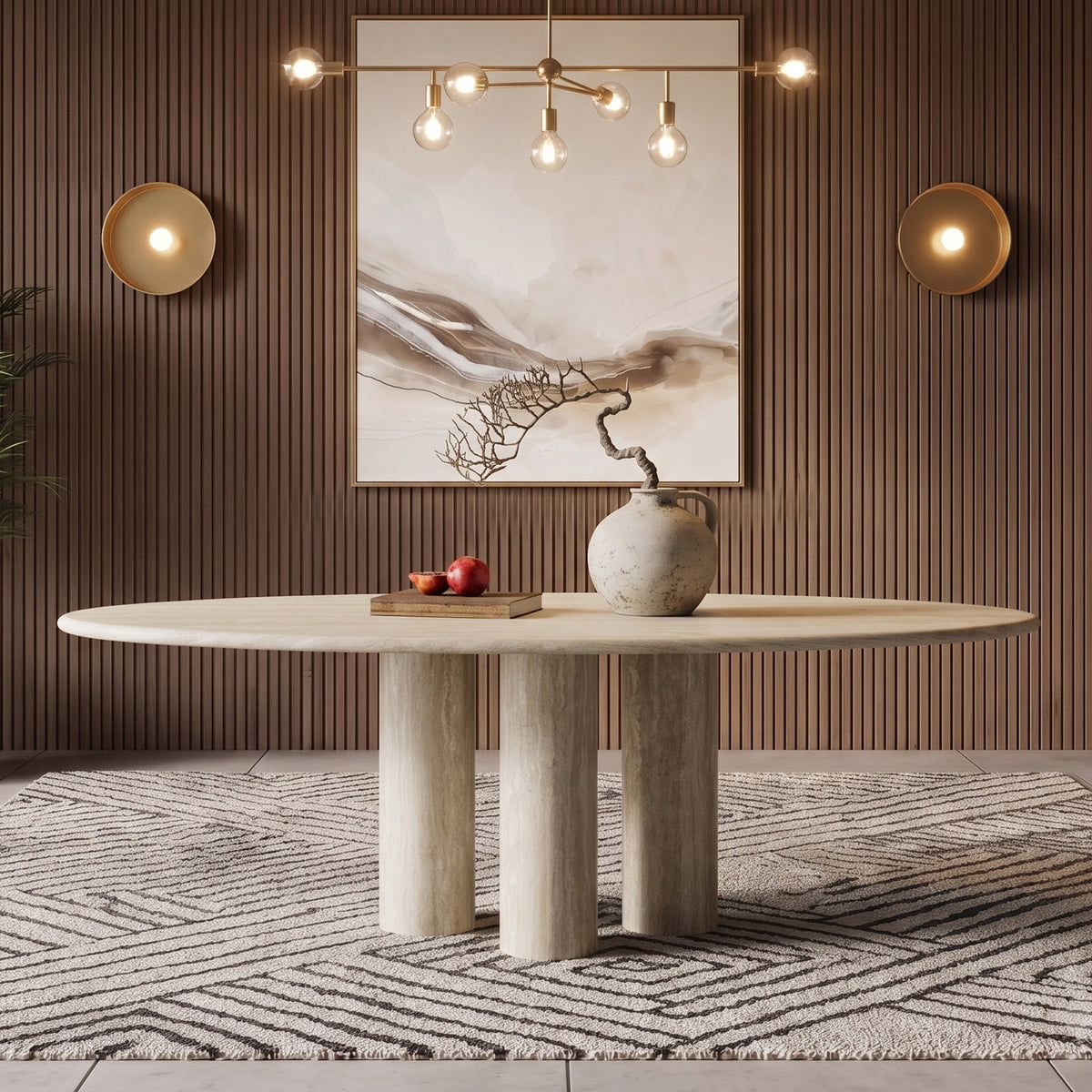 Ella Triple Pedestal Marble Dining Table