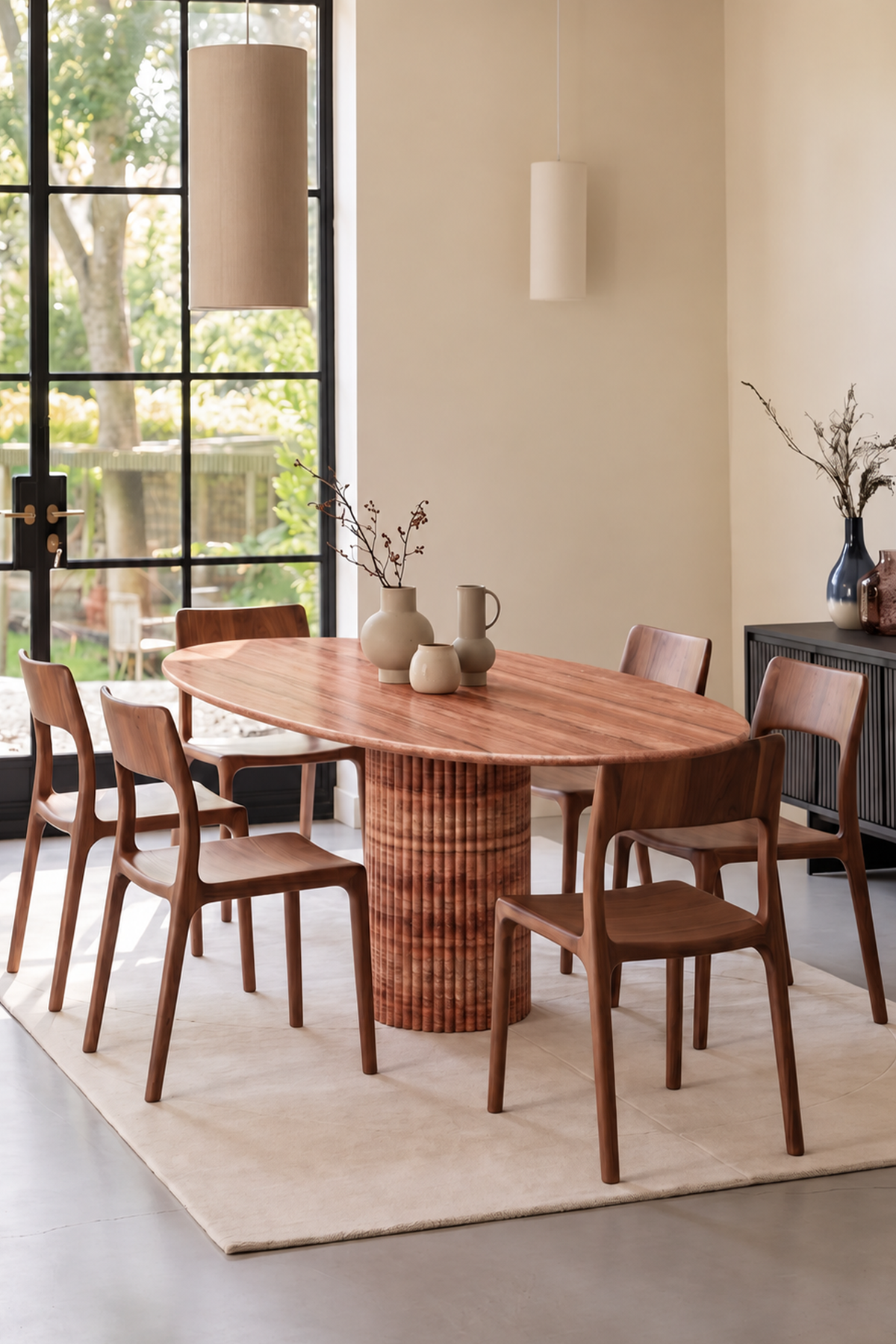 Capri Fluted Pedestal Marble Dining Table