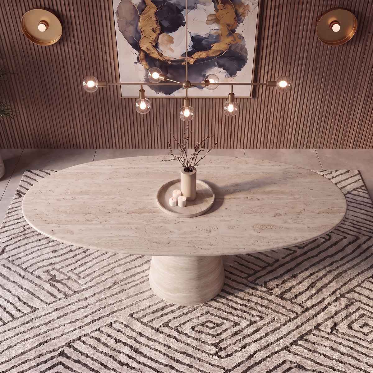 Matera Tapered Pedestal Marble Dining Table