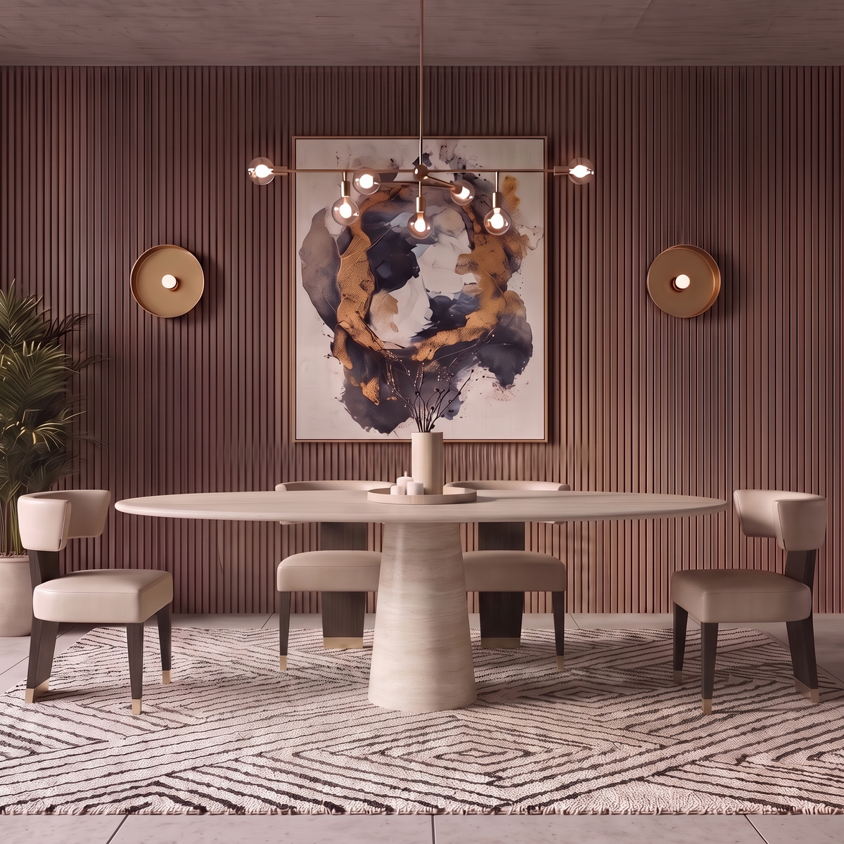 Matera Tapered Pedestal Marble Dining Table