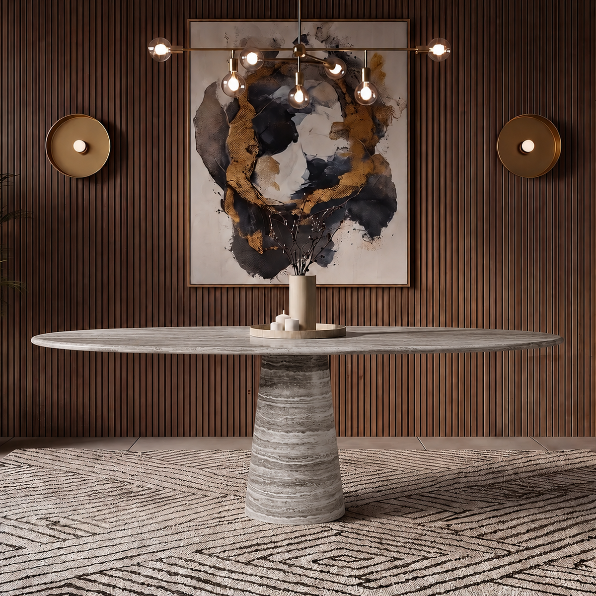 Matera Tapered Pedestal Marble Dining Table