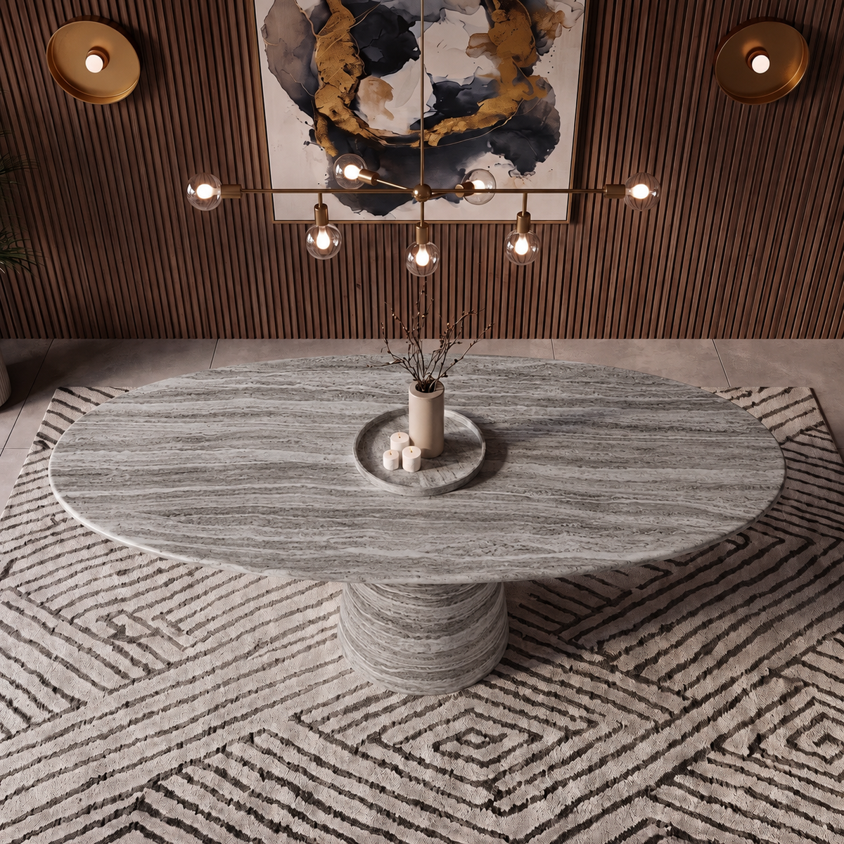 Matera Tapered Pedestal Marble Dining Table