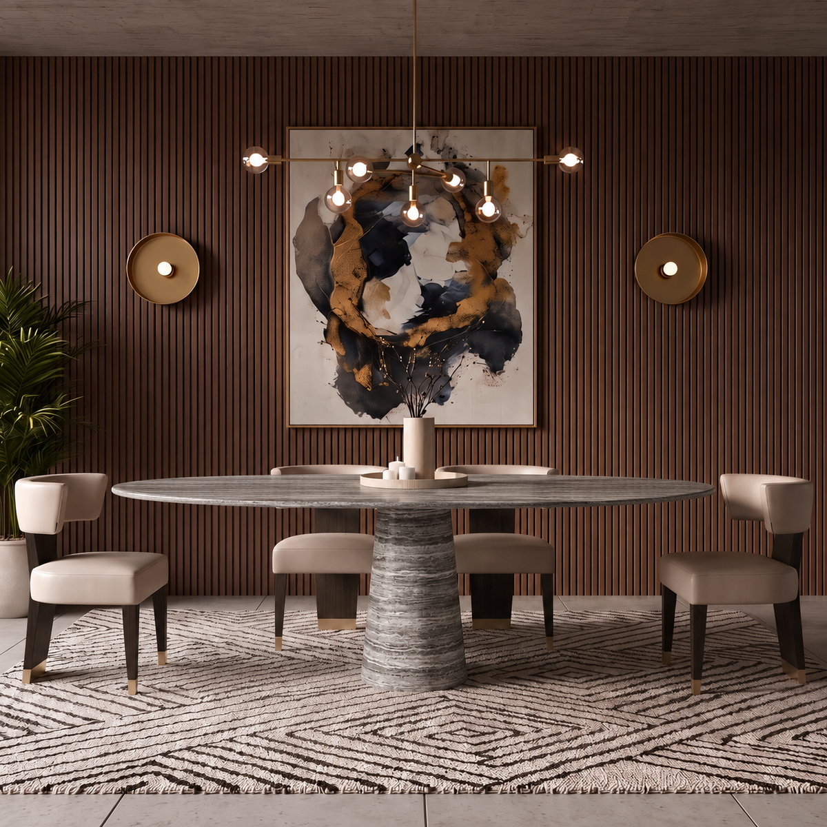 Matera Tapered Pedestal Marble Dining Table