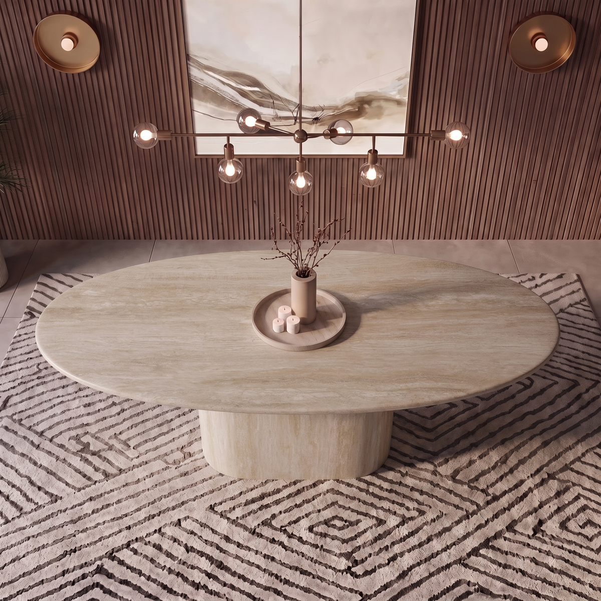 Ravello Oval Pedestal Marble Dining Table