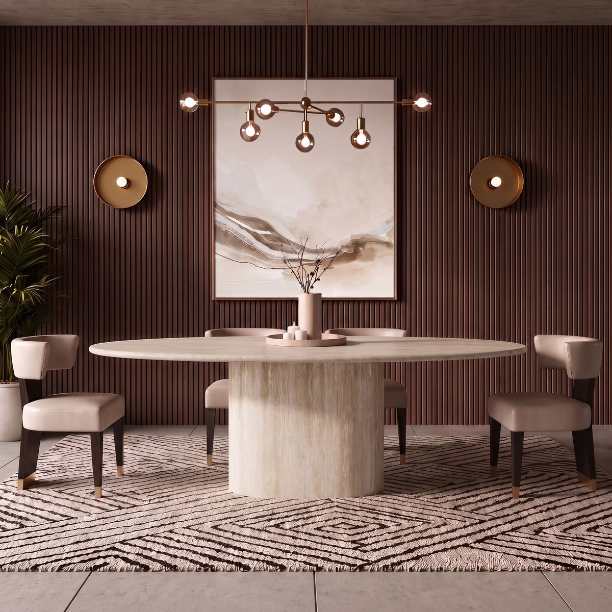 Ravello Oval Pedestal Marble Dining Table