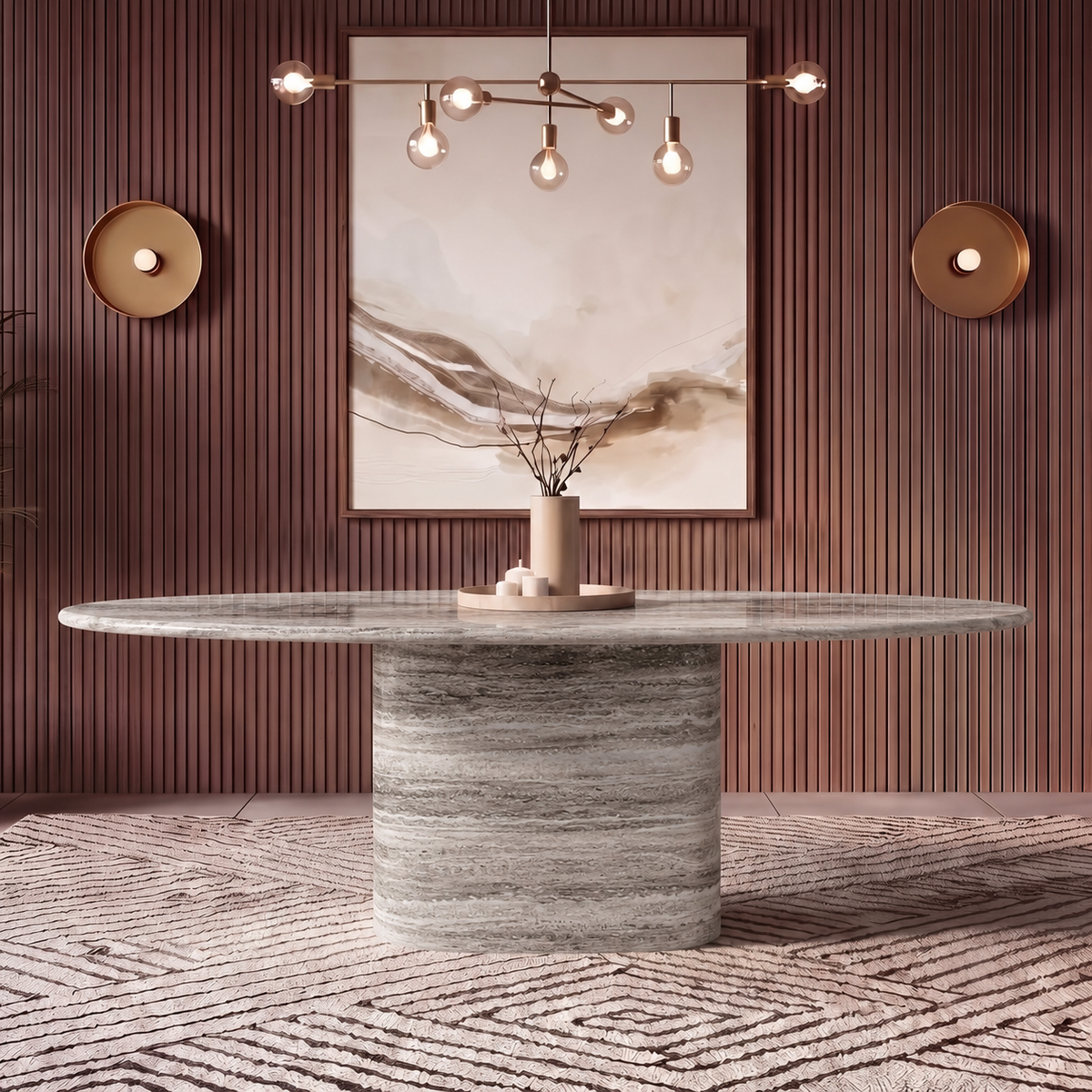 Ravello Oval Pedestal Marble Dining Table