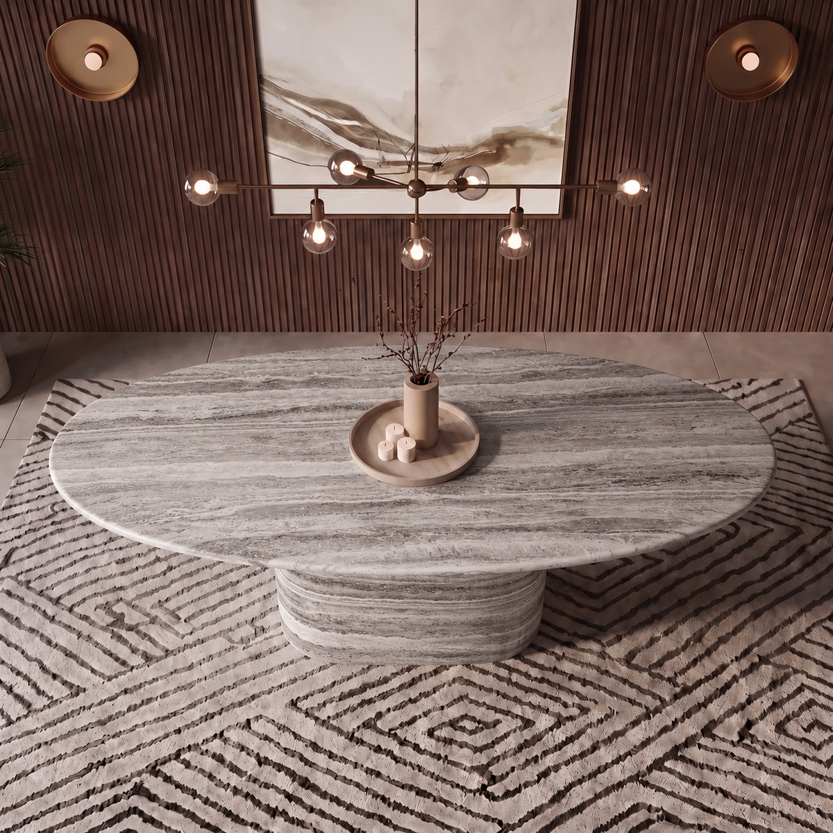 Ravello Oval Pedestal Marble Dining Table