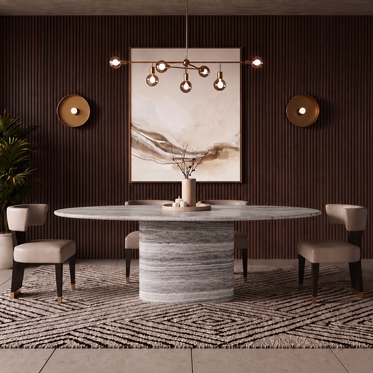 Ravello Oval Pedestal Marble Dining Table