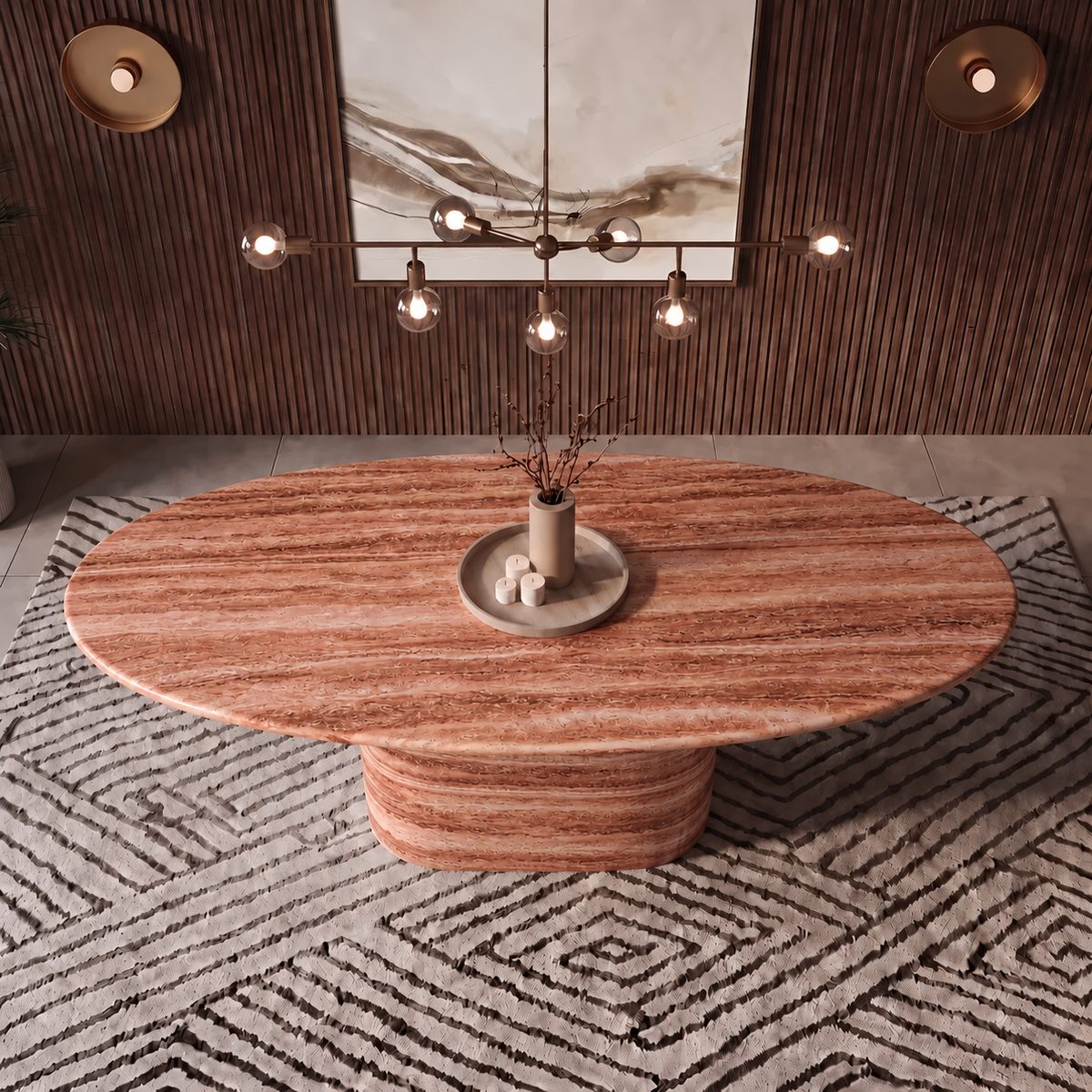 Ravello Oval Pedestal Marble Dining Table