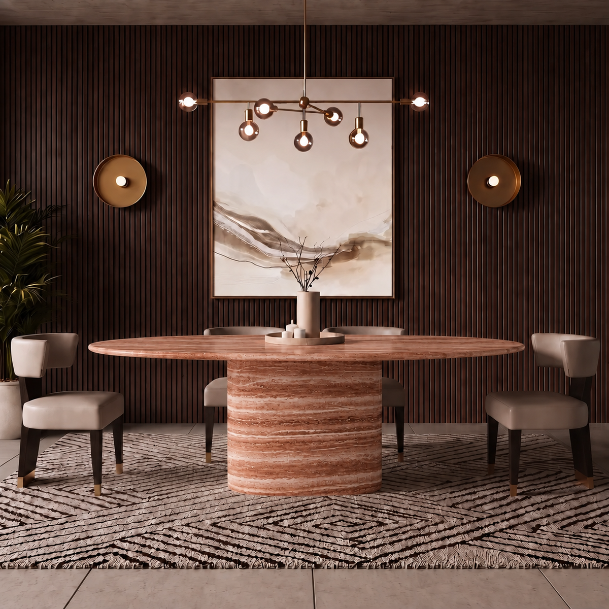 Ravello Oval Pedestal Marble Dining Table