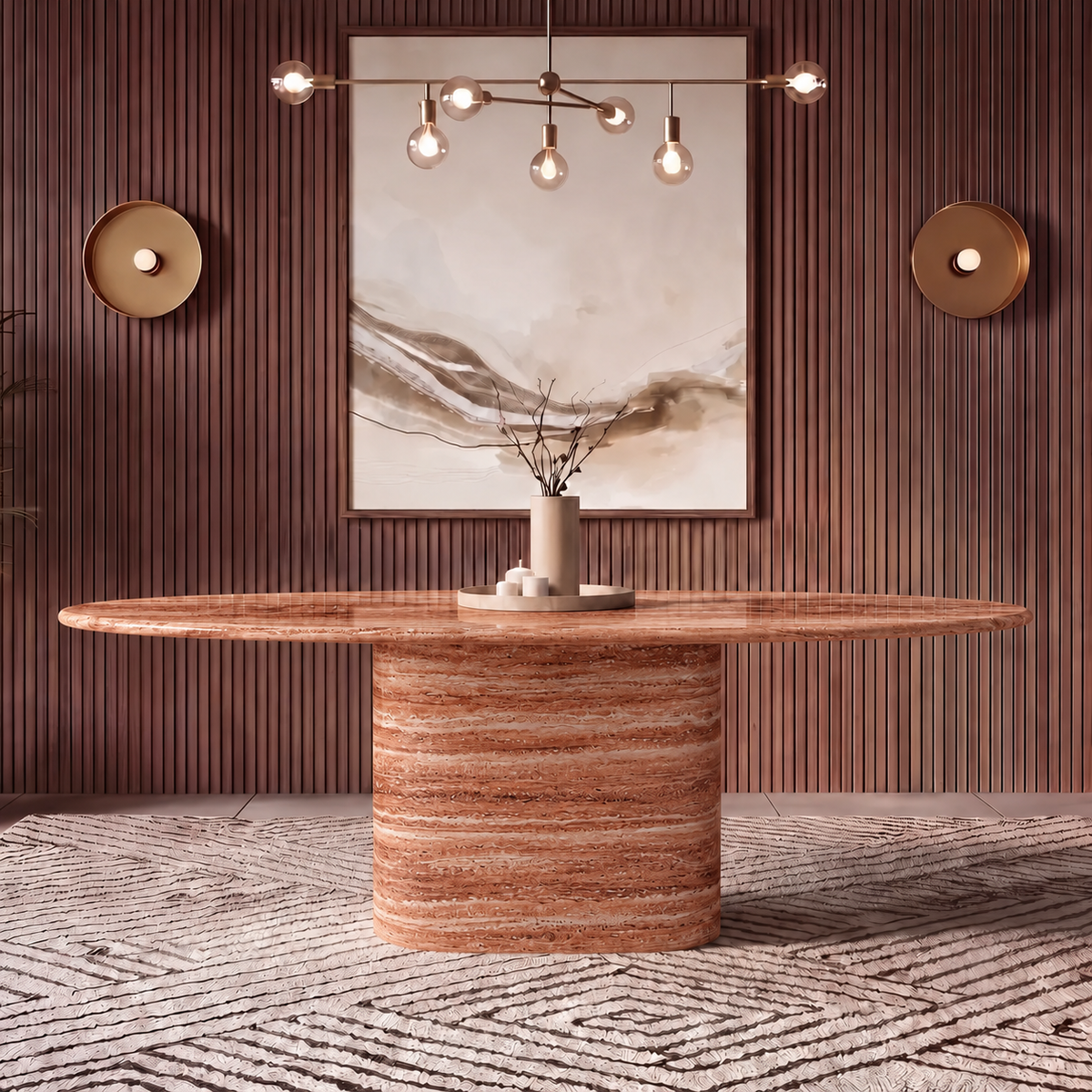Ravello Oval Pedestal Marble Dining Table