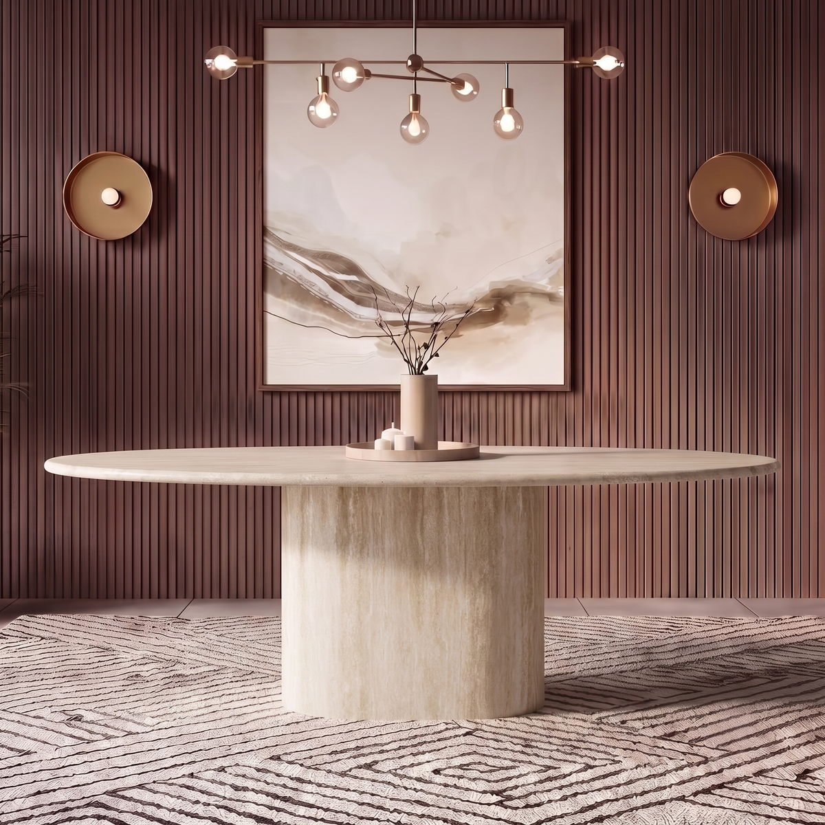 Ravello Oval Pedestal Marble Dining Table