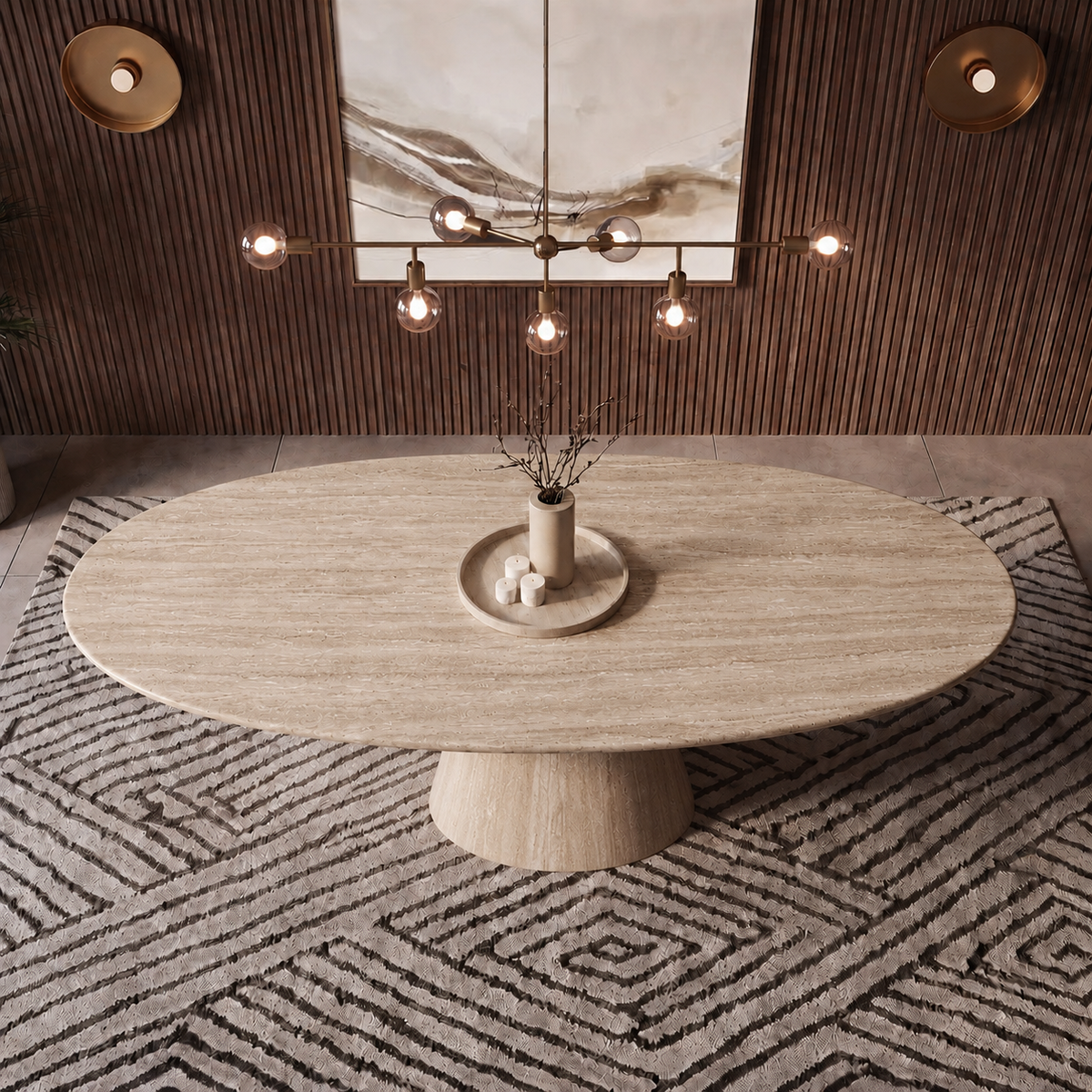 Sienna Cone Pedestal Marble Dining Table