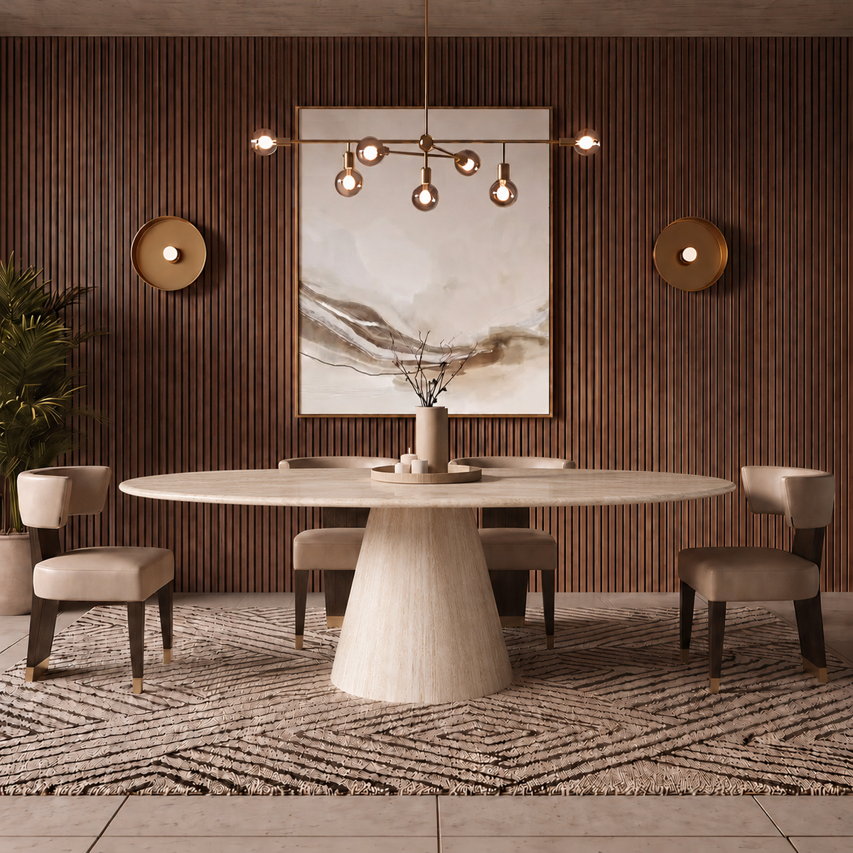 Sienna Cone Pedestal Marble Dining Table