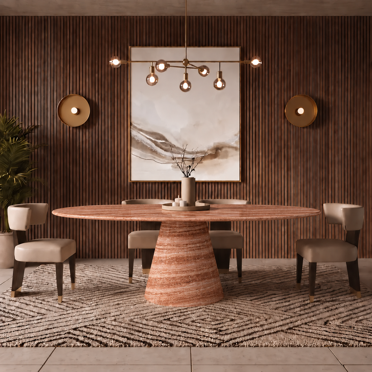 Sienna Cone Pedestal Marble Dining Table