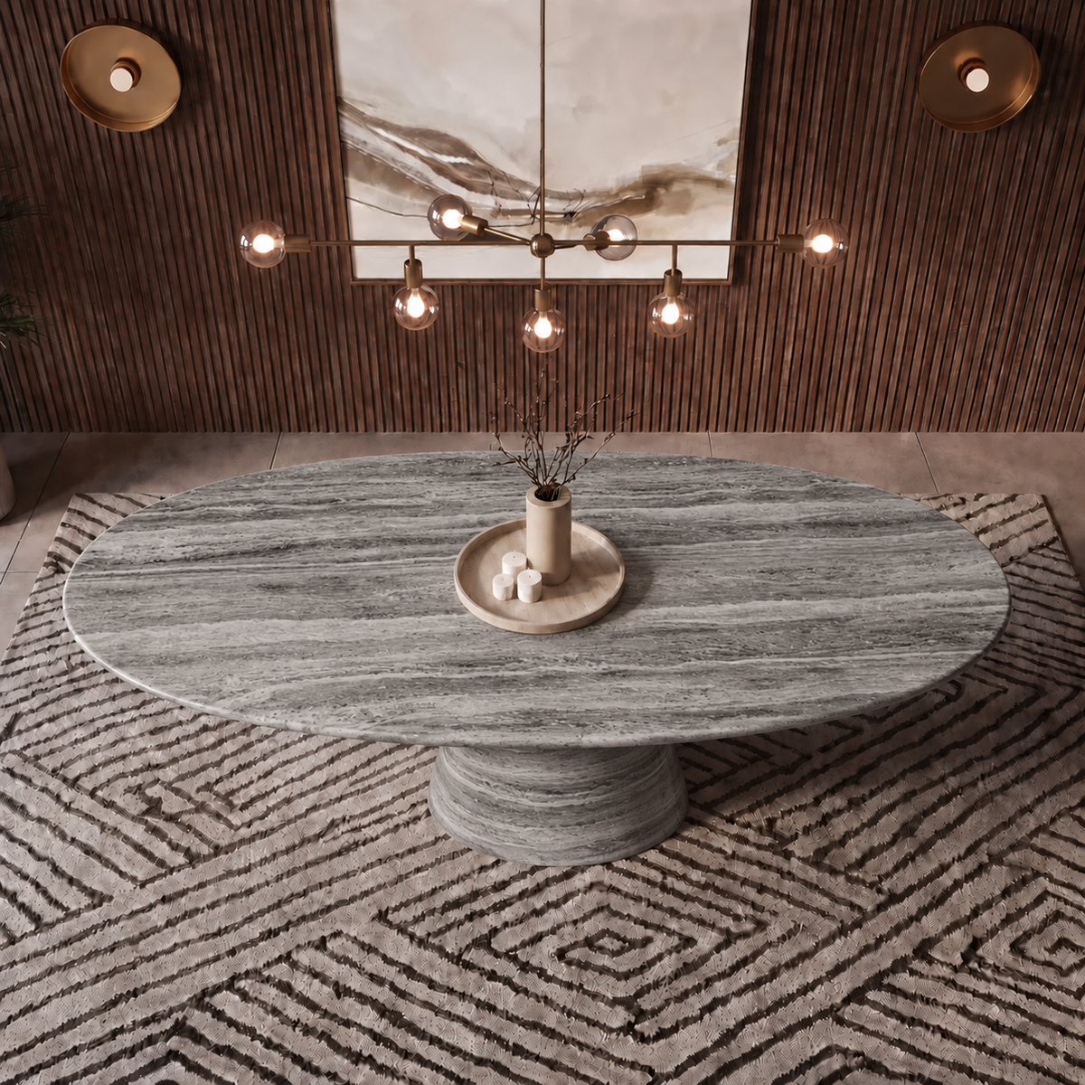 Sienna Cone Pedestal Marble Dining Table