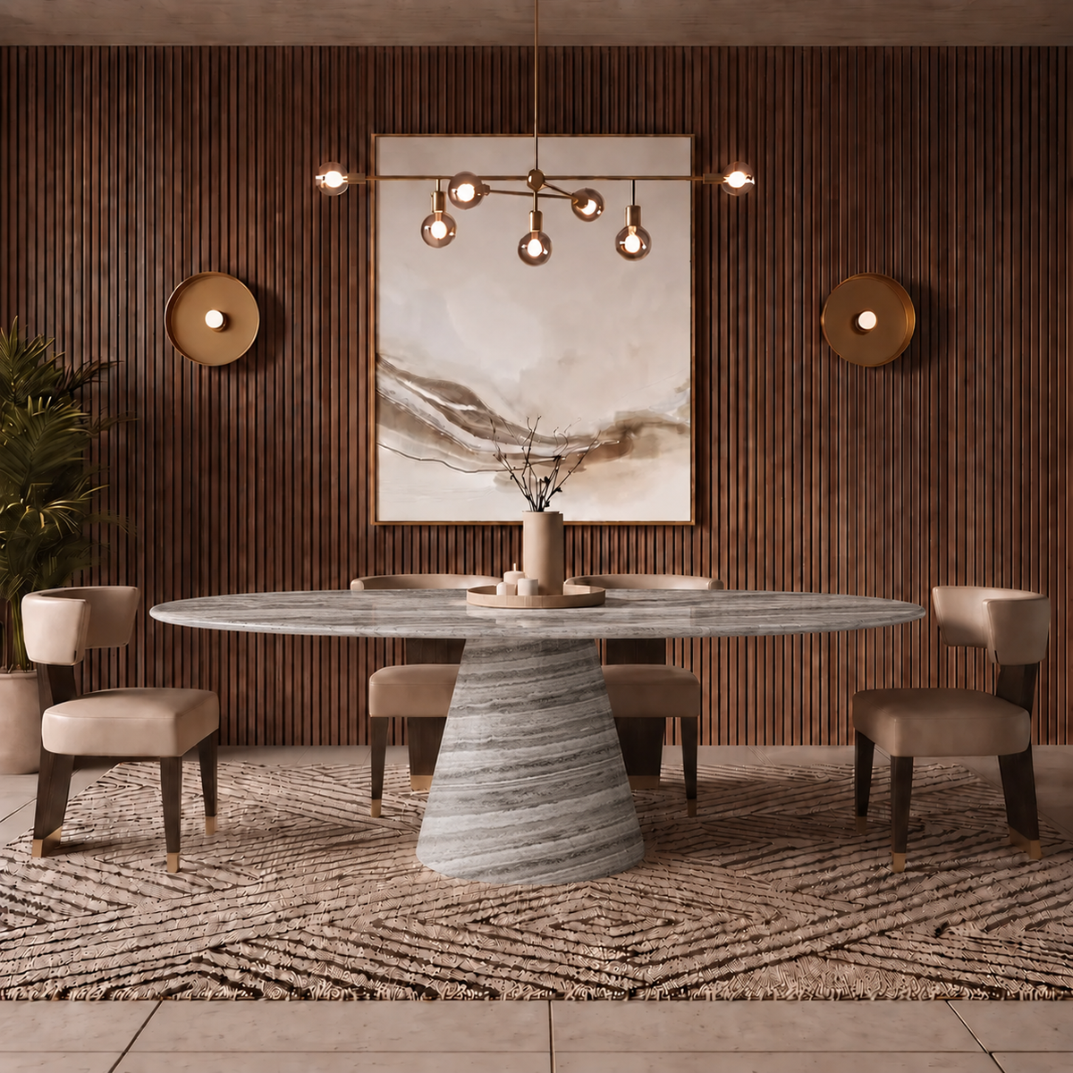 Sienna Cone Pedestal Marble Dining Table
