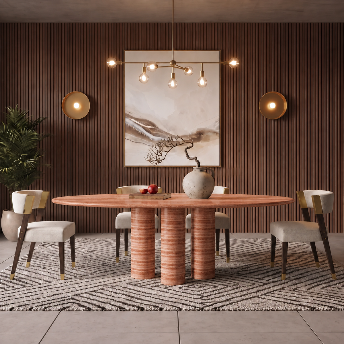Ella Triple Pedestal Marble Dining Table