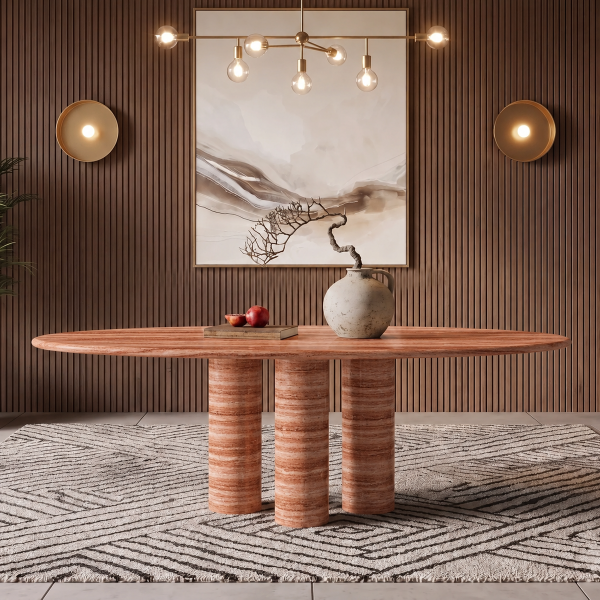 Ella Triple Pedestal Marble Dining Table