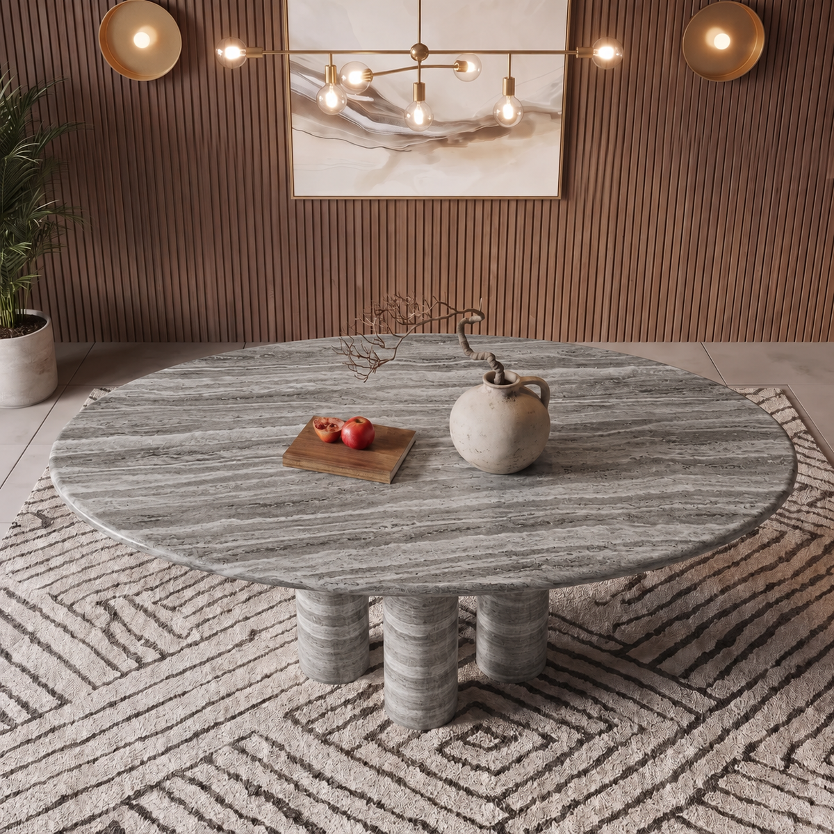 Ella Triple Pedestal Marble Dining Table