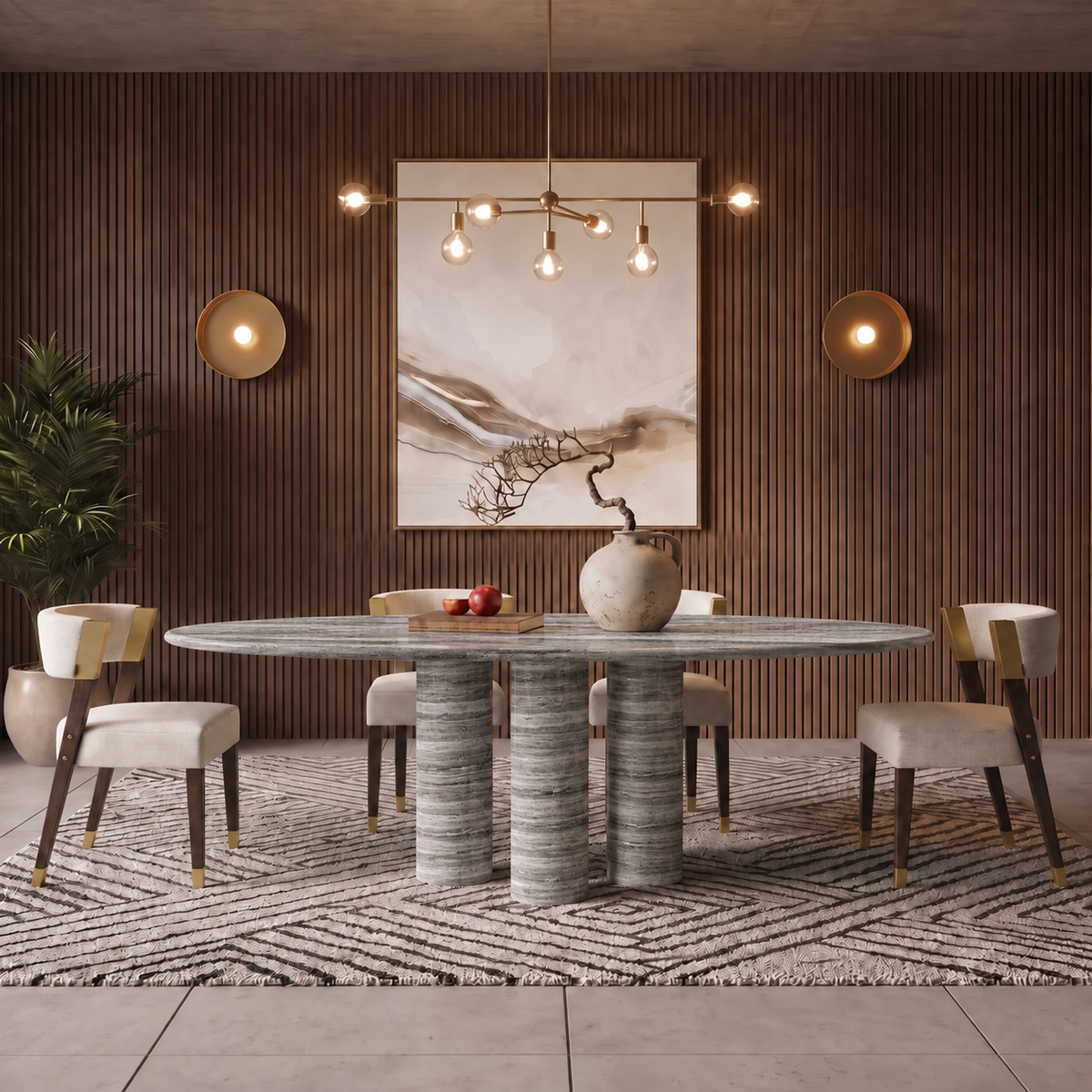 Ella Triple Pedestal Marble Dining Table