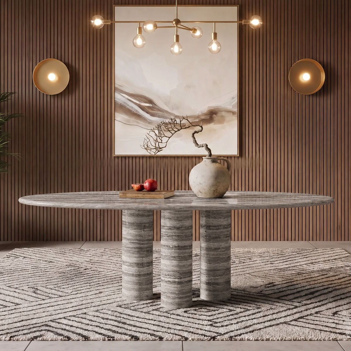Ella Triple Pedestal Marble Dining Table