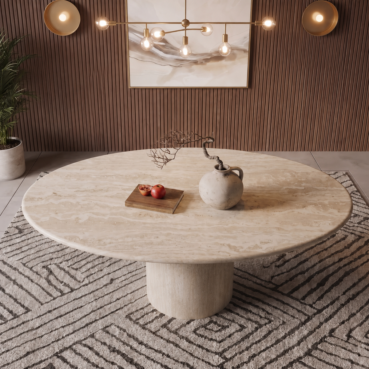 Mila Cylinder Pedestal Marble Dining Table