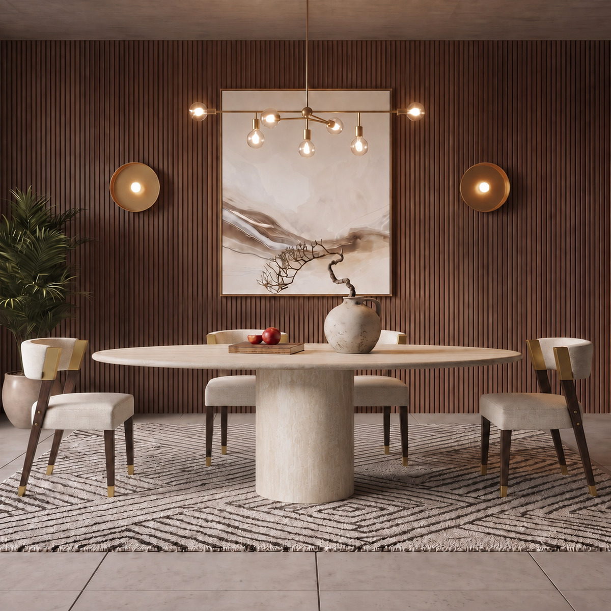 Mila Cylinder Pedestal Marble Dining Table