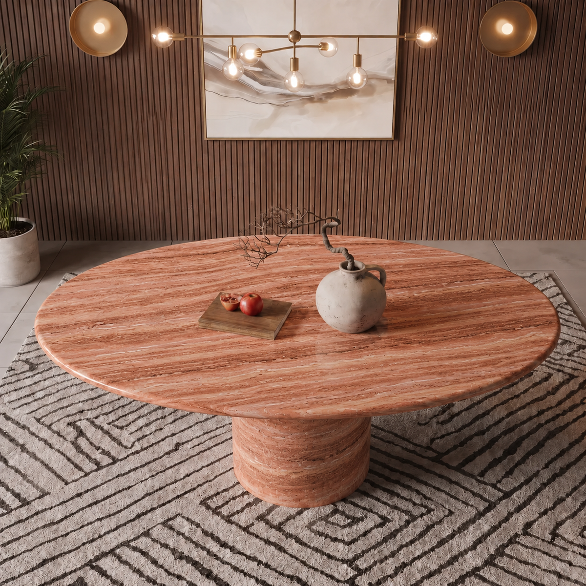 Mila Cylinder Pedestal Marble Dining Table