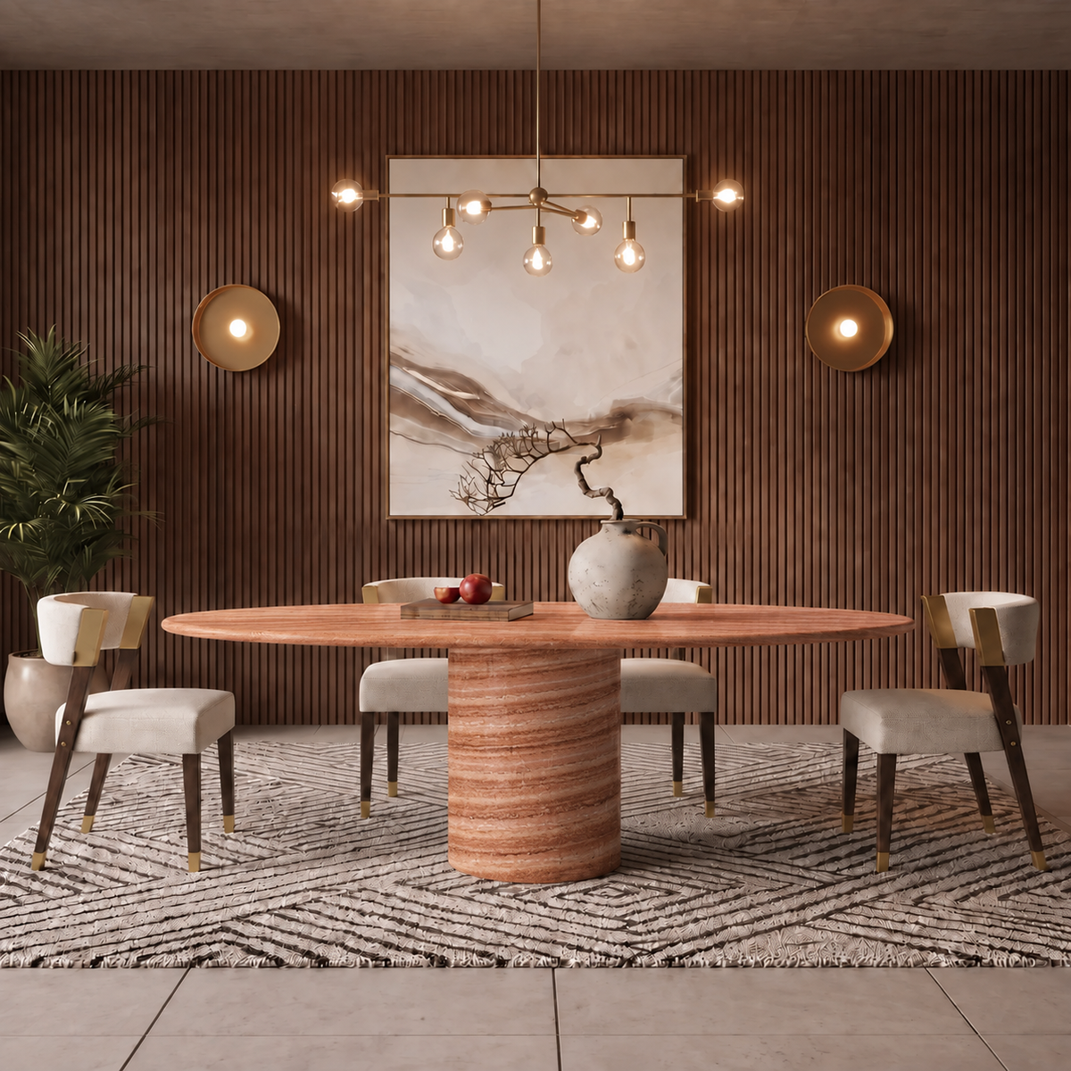 Mila Cylinder Pedestal Marble Dining Table