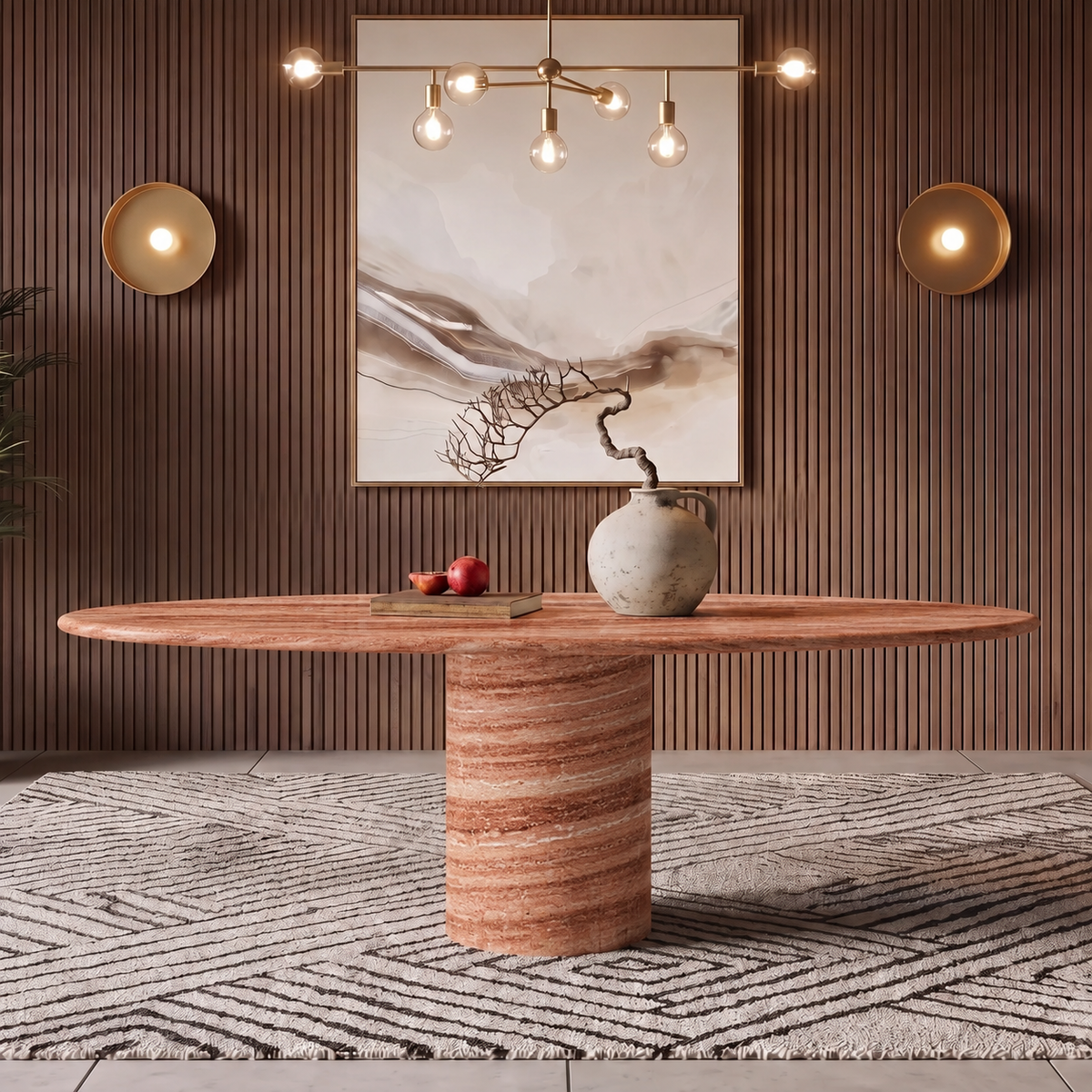 Mila Cylinder Pedestal Marble Dining Table