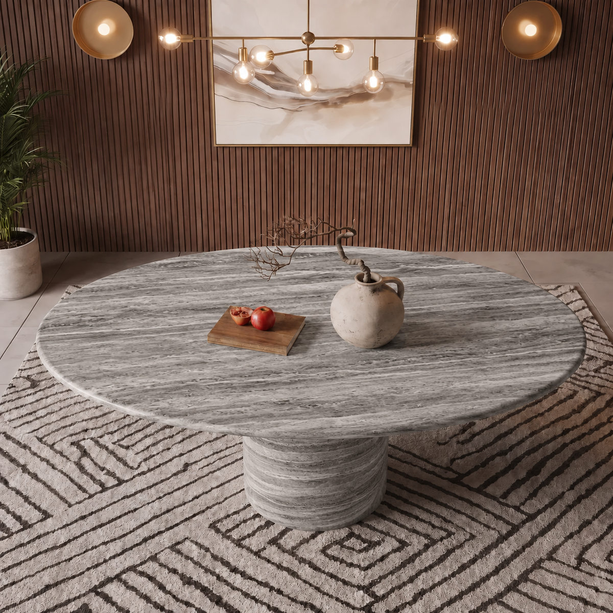 Mila Cylinder Pedestal Marble Dining Table