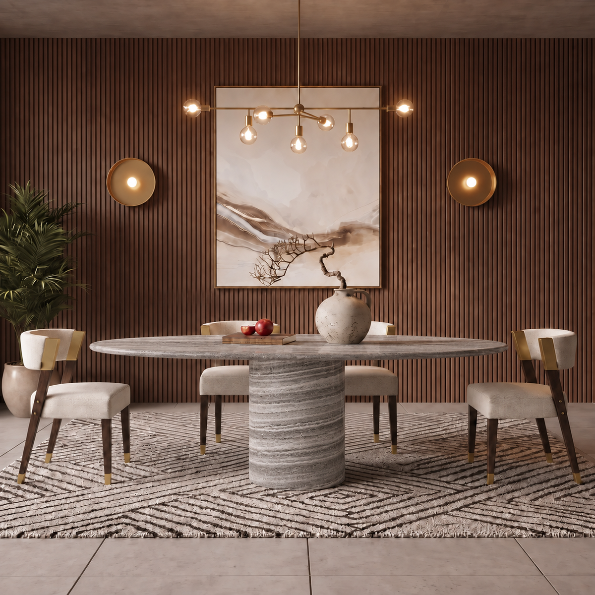 Mila Cylinder Pedestal Marble Dining Table