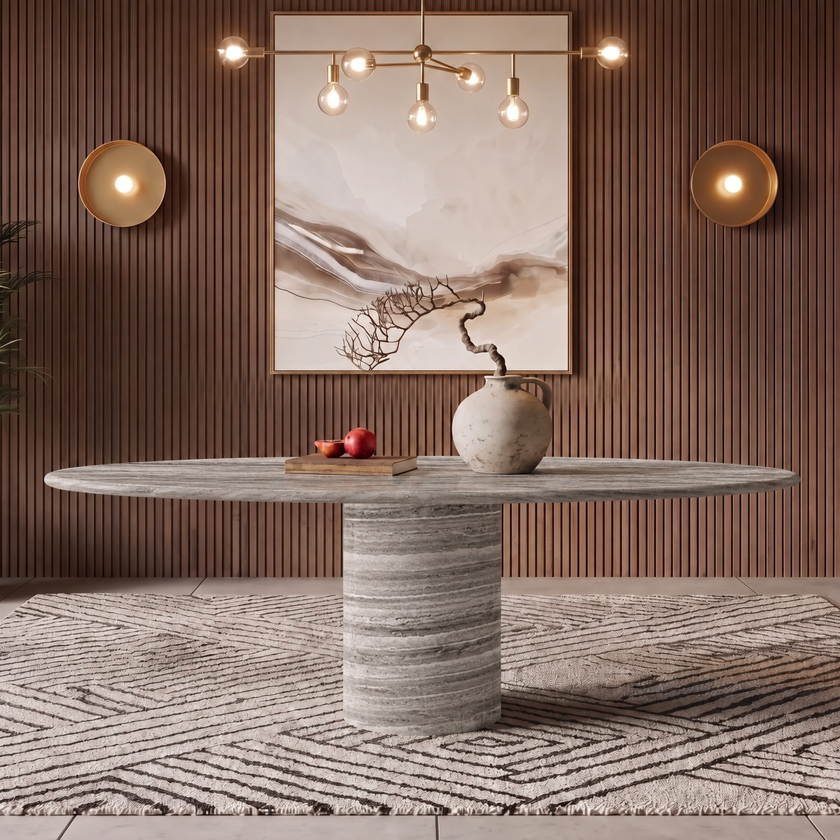 Mila Cylinder Pedestal Marble Dining Table