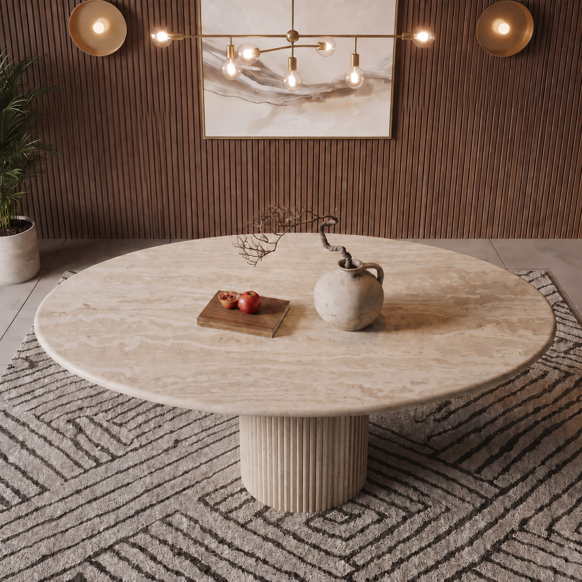 Capri Fluted Pedestal Marble Dining Table