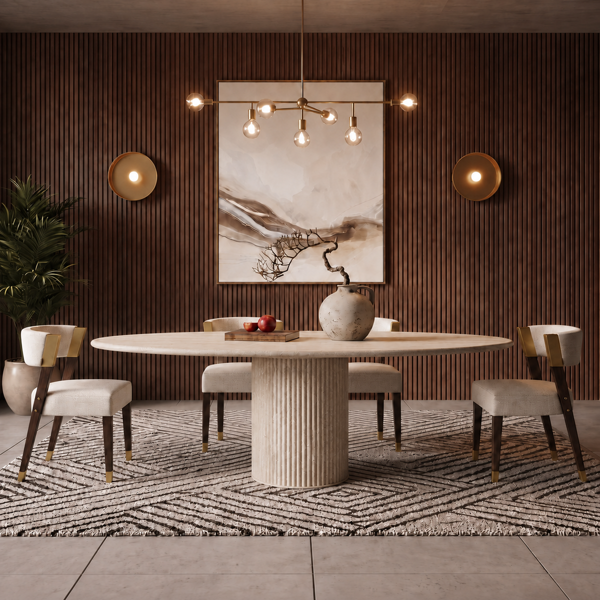 Capri Fluted Pedestal Marble Dining Table
